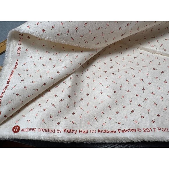 Andover Kathy Hall Floral Cotton Fabric 1/2 yard x 44" Cream Red Print Quilting - Picture 4 of 5